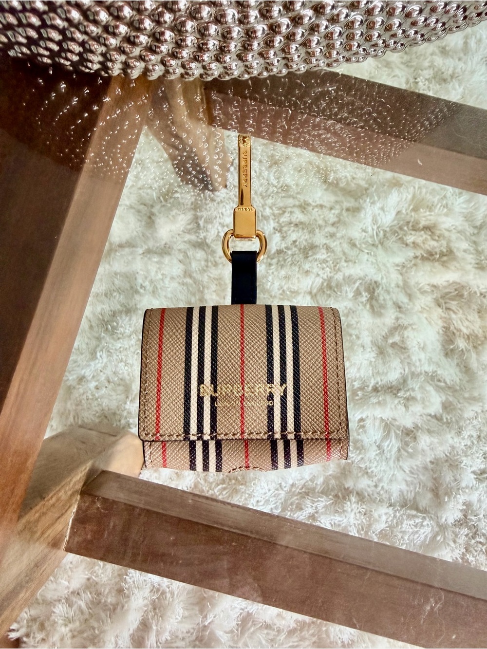 Burberry Beige Check Leather Card Holder Key Holder